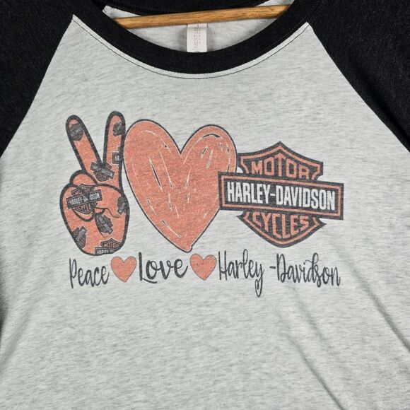 Harley Davidson Raglan T Shirt 2XL Gray Black Grunge Vintage Style Graphic Moto - Picture 6 of 12